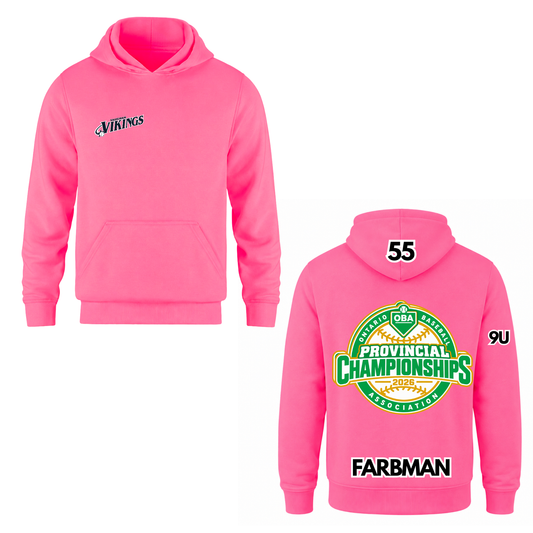 Vaughan Vikings - Personalized OBA Provincials Mini Logo Hooded Sweatshirt - Neon Pink