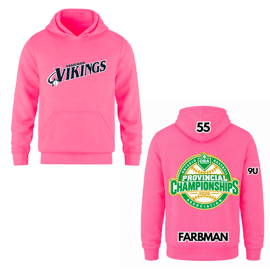 Vaughan Vikings - Personalized OBA Provincials Hooded Sweatshirt - Neon Pink