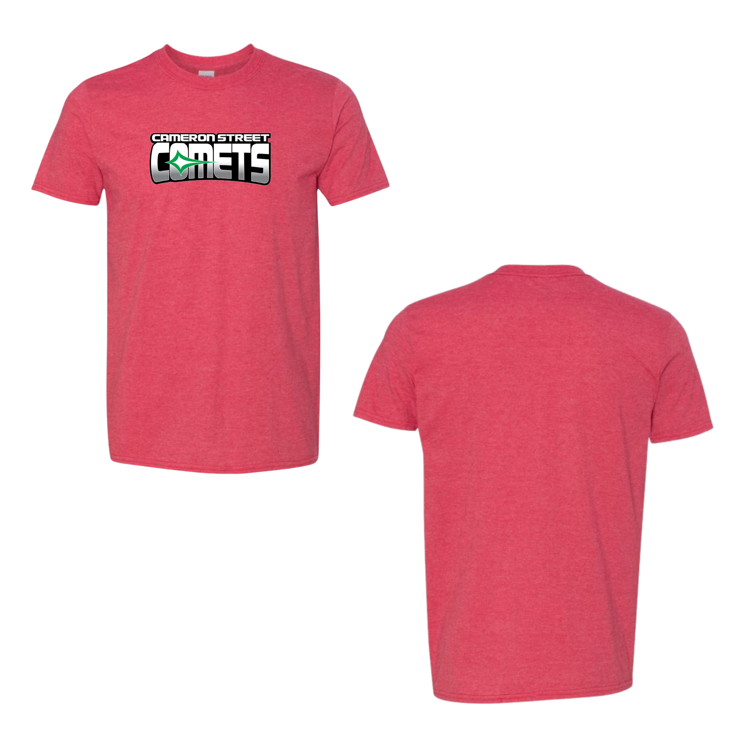 Cameron Street Comets Crewneck Tee - Heather Red / Large Green Logo