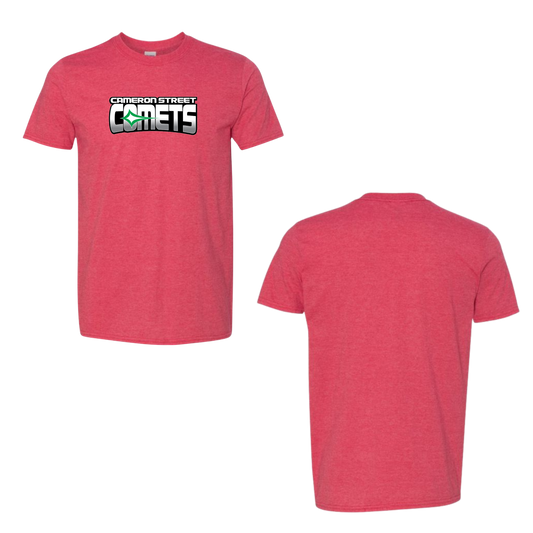 Cameron Street Comets Crewneck Tee - Heather Red / Large Green Logo