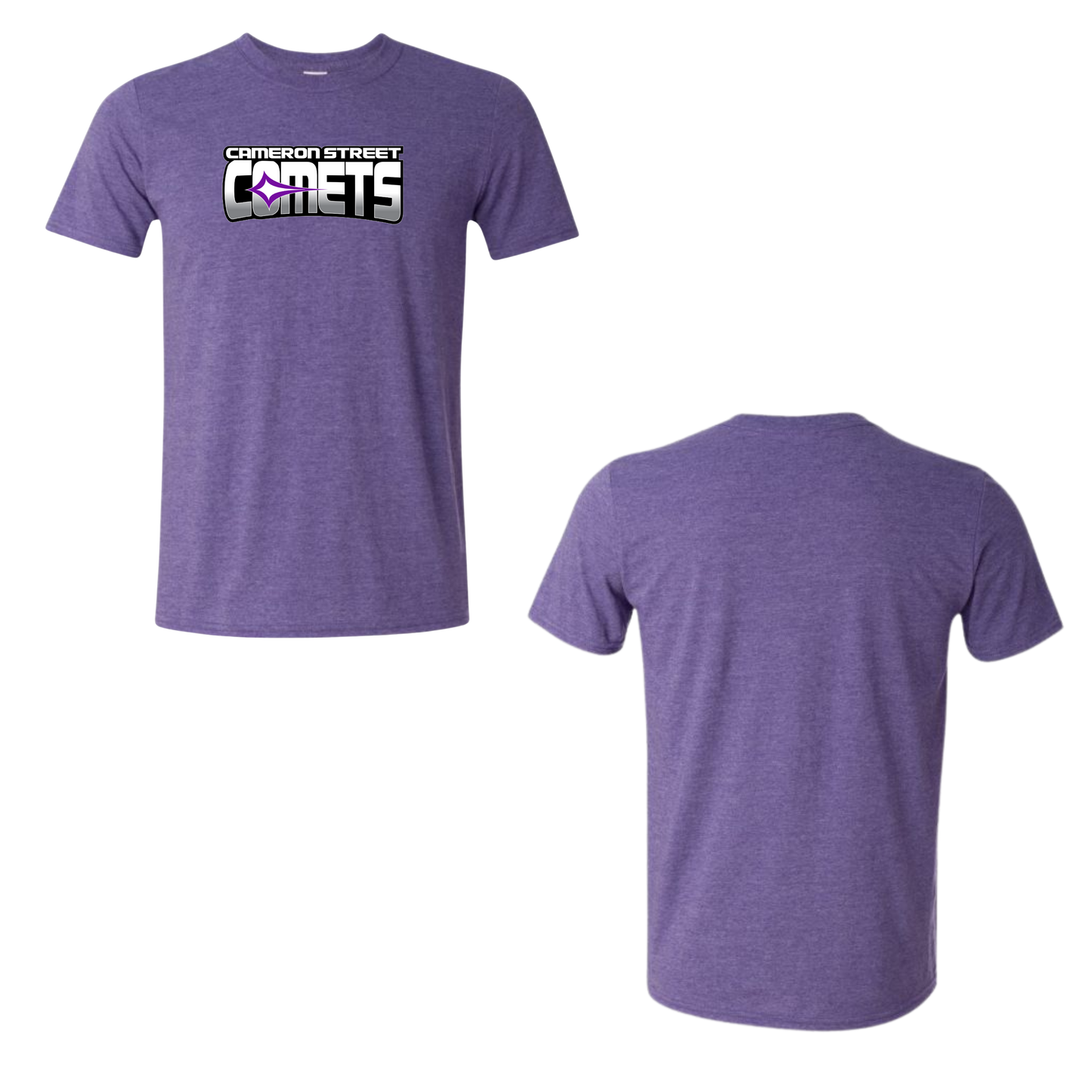 Cameron Street Comets Crewneck Tee - Heather Purple / Large Purple Logo