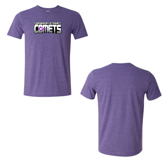 Cameron Street Comets Crewneck Tee - Heather Purple / Large Purple Logo