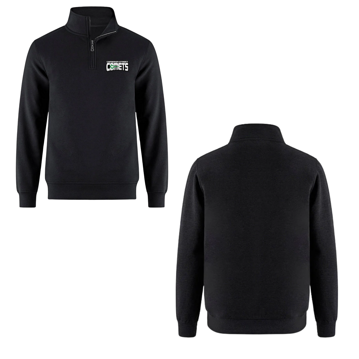 Cameron Street Comets Quarter Zip Sweatshirt - Black / Green Logo Patch
