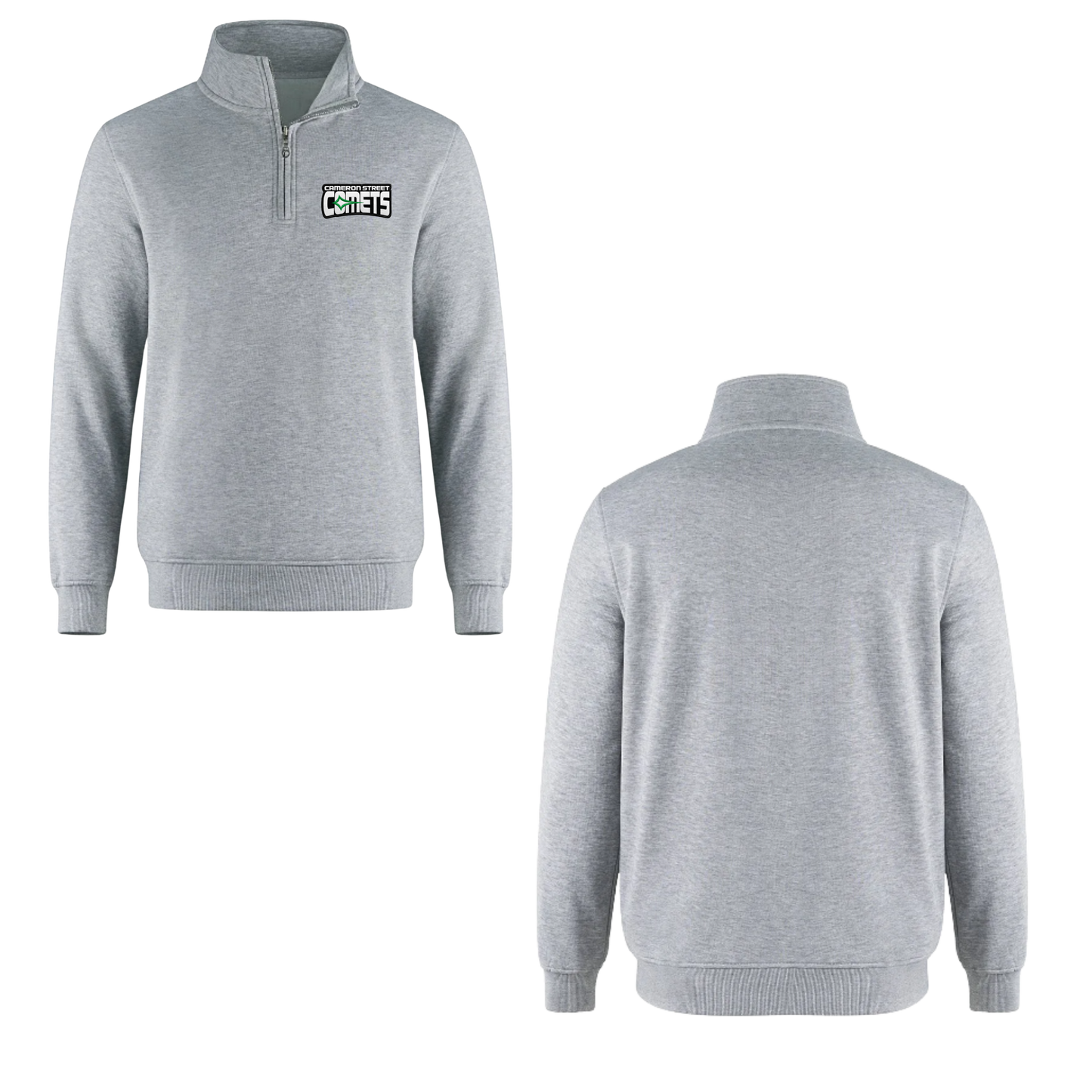 Cameron Street Comets Quarter Zip Sweatshirt - Grey / Green Logo Patch