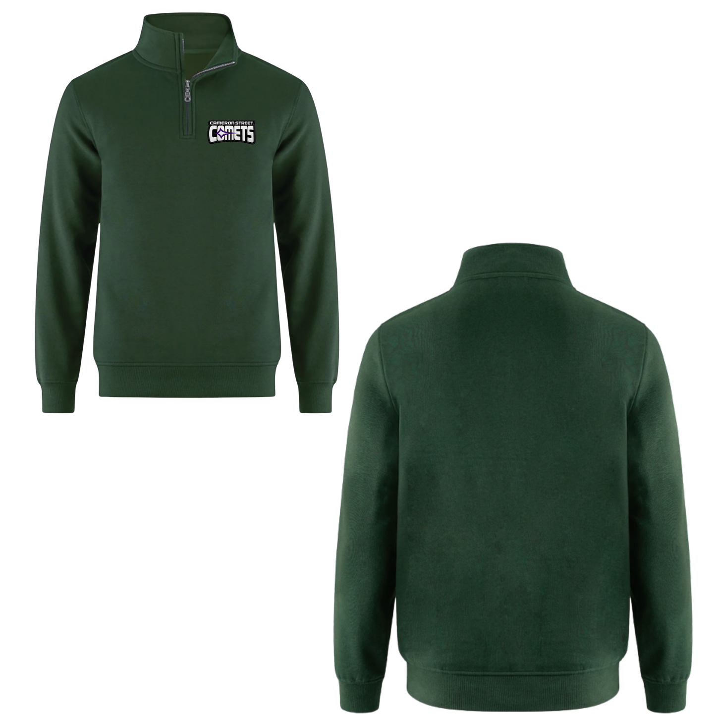 Cameron Street Comets Quarter Zip Sweatshirt - Forest / Purple Logo Patch