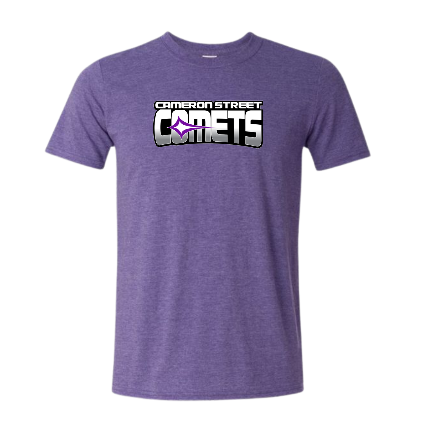 Cameron Street Comets Crewneck Tee - Heather Purple / Large Purple Logo