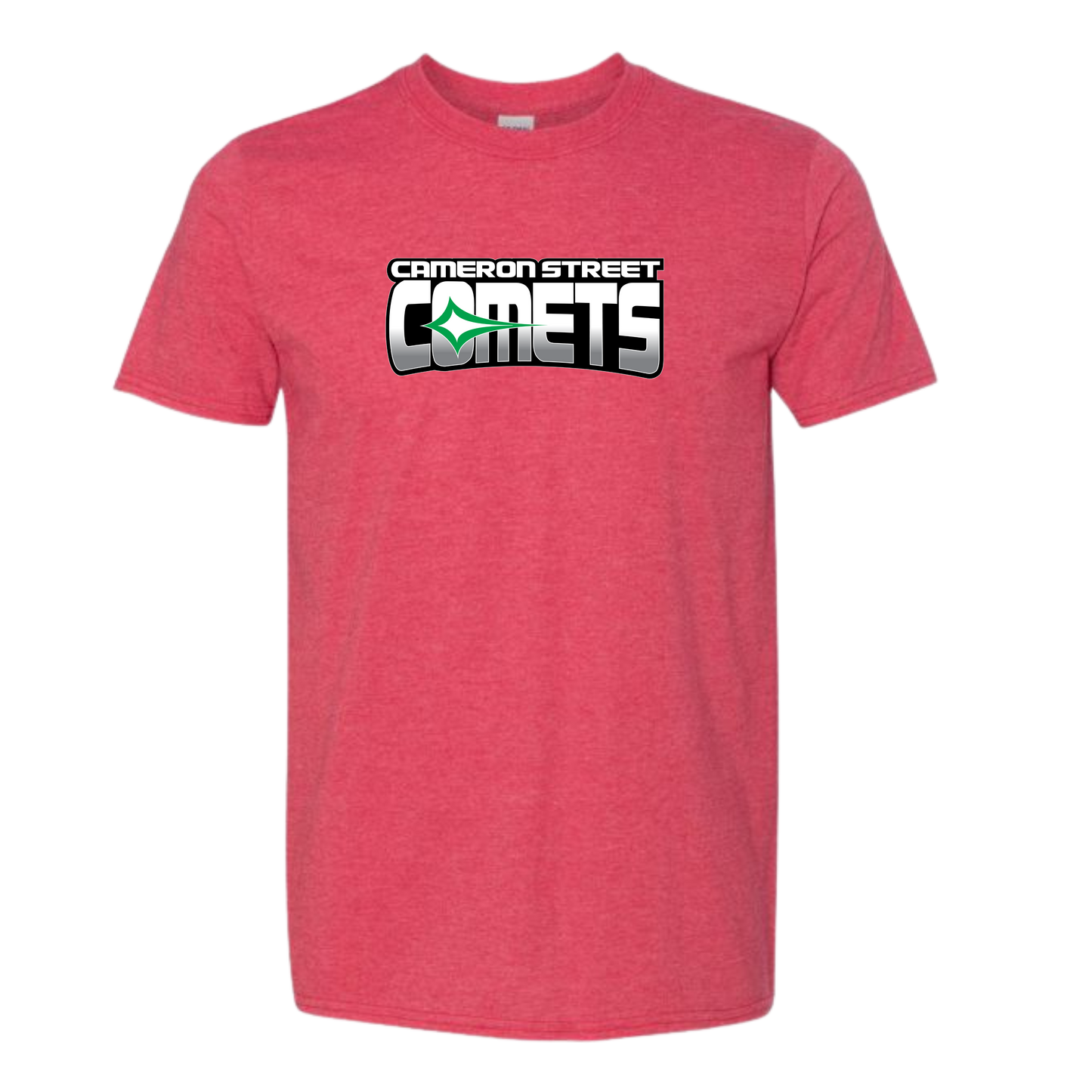 Cameron Street Comets Crewneck Tee - Heather Red / Large Green Logo