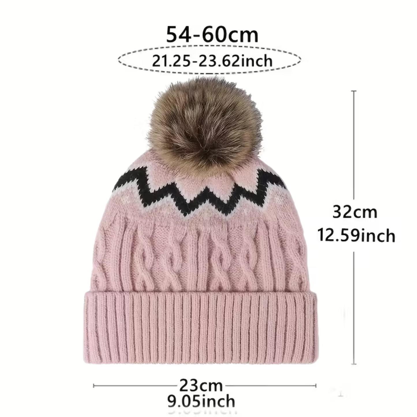 Cable Knitted Pom Pom Beanie - Pink