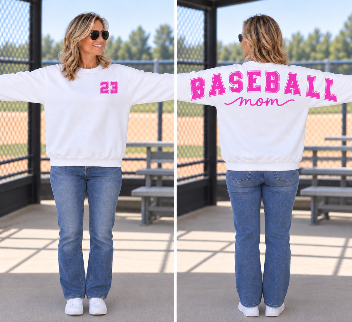 Vaughan Vikings - Baseball Mom Sweatshirt - White / Neon Pink
