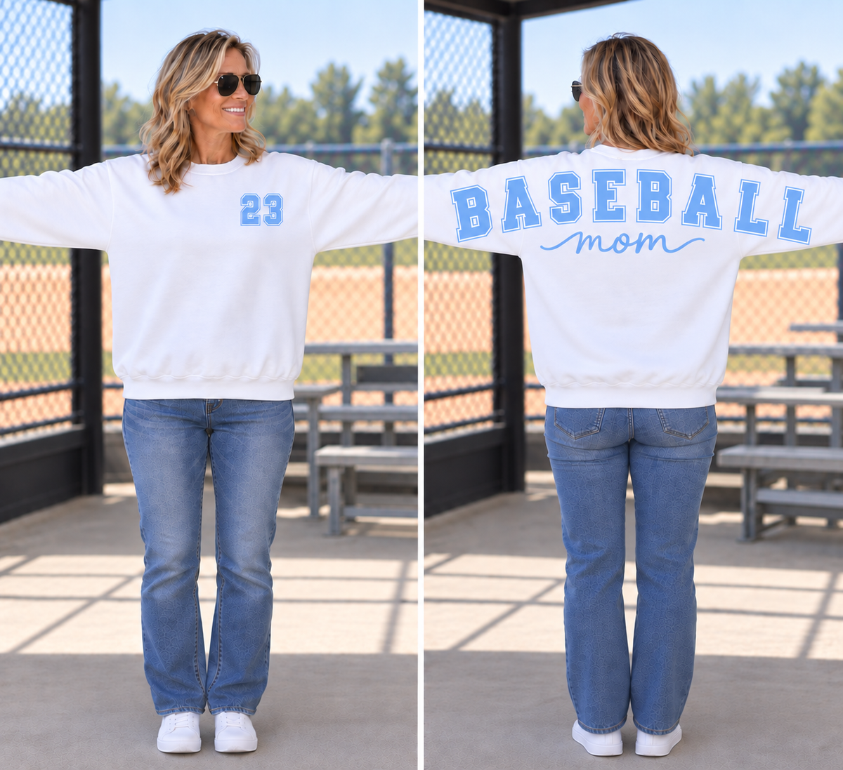 Vaughan Vikings - Baseball Mom Sweatshirt - White / Powder Blue