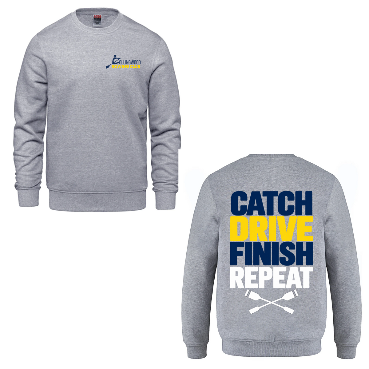 Collingwood Rowing Club – Catch. Drive. Finish. Repeat. Crewneck Sweatshirt - Athletic Grey
