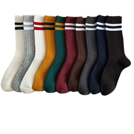 Double Stripe Casual Knit Crew Socks