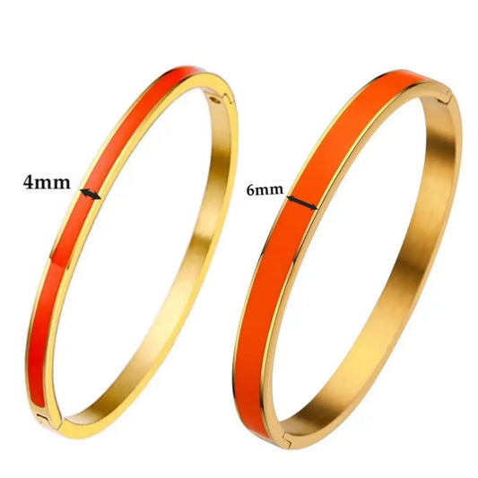 Colorful Enamel Hinged Bracelet - Persimmon Orange