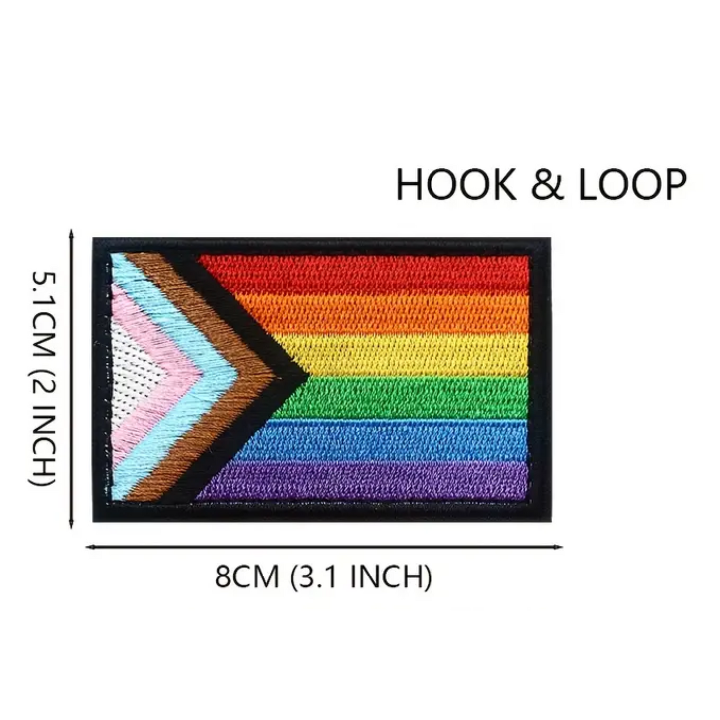 Iron on Patch -  Embroidered Pride Rainbow Flag with Hook & Loop Fastener (8 cm x 5.1 cm)