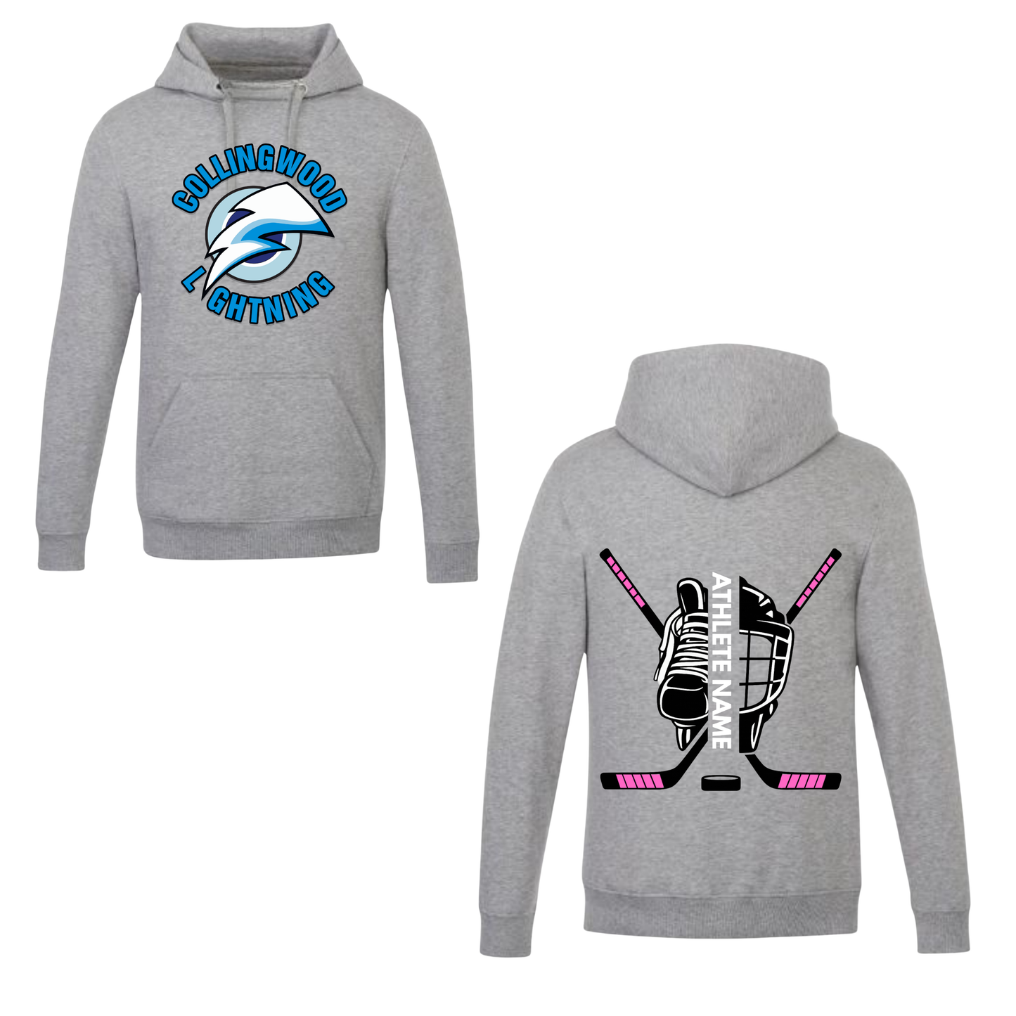 Collingwood Lightning Personalized Dual Logo Hooded Sweatshirt - Grey (Youth & Adult)