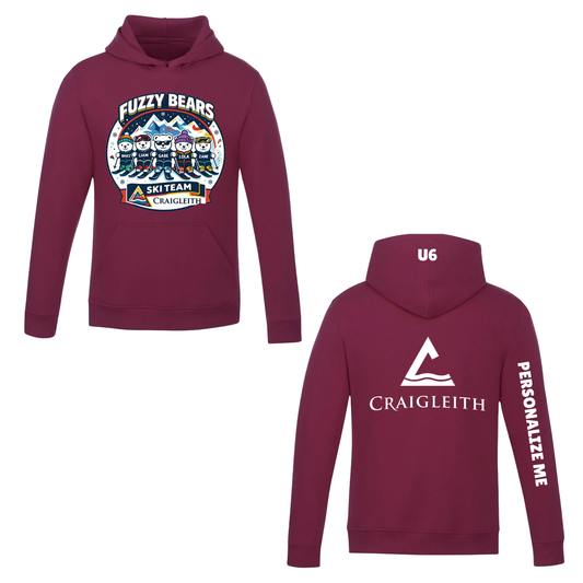 Craigleith U6 Fuzzy Bears Hooded Sweatshirt - Burgundy / Large Logo