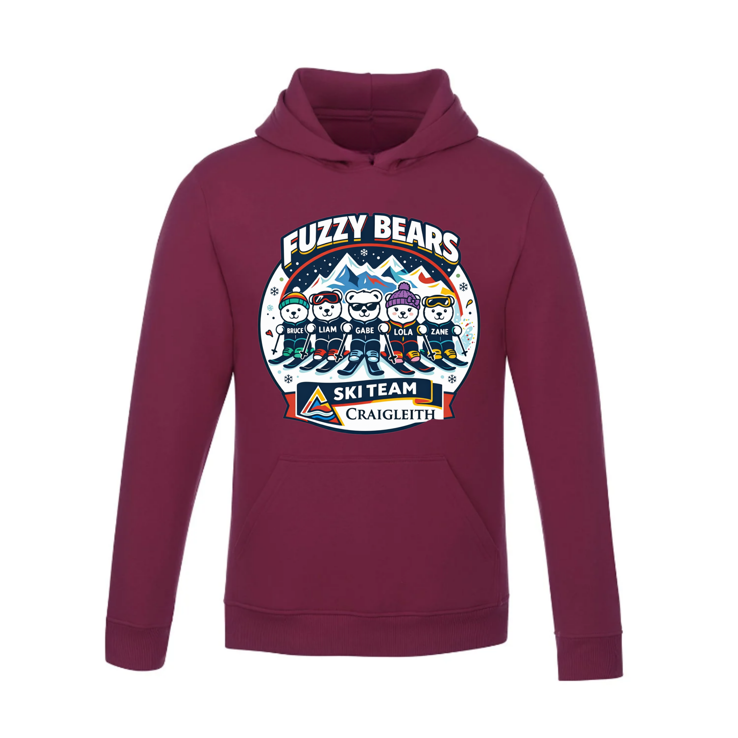 Craigleith U6 Fuzzy Bears Hooded Sweatshirt - Burgundy / Large Logo