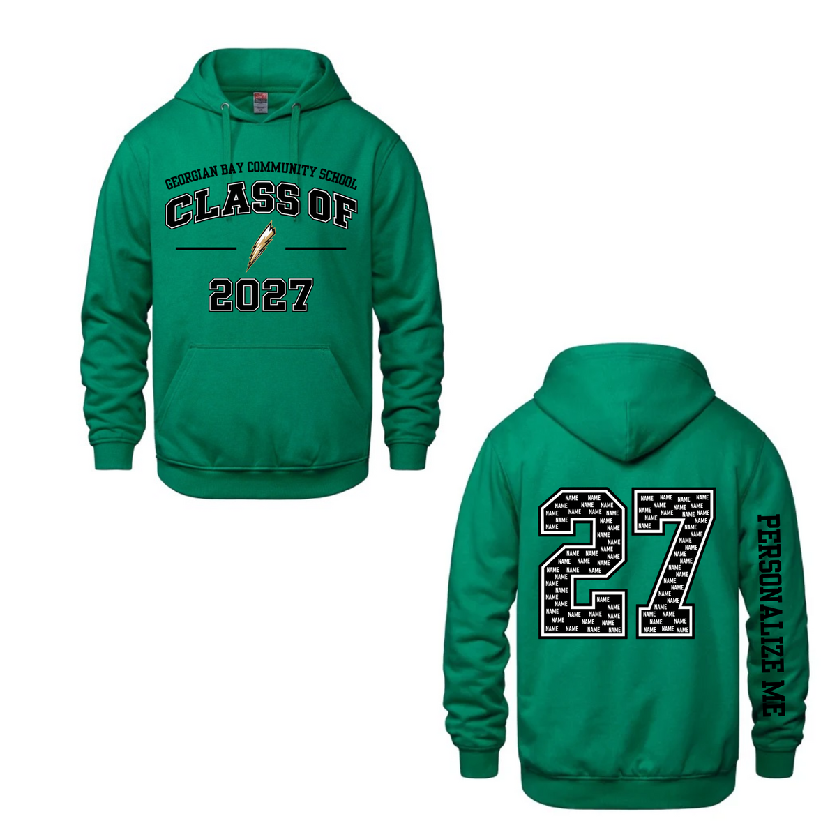 2027 GBCS Graduating Class Hooded Sweatshirt - Kelly Green / Optional Personalization