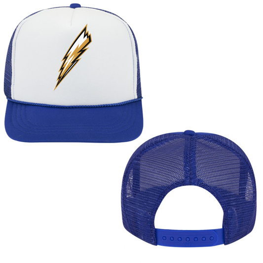 Georgian Bay Thunder Bolt Mesh Back Trucker Hat – Youth & Adult / White / Royal Blue