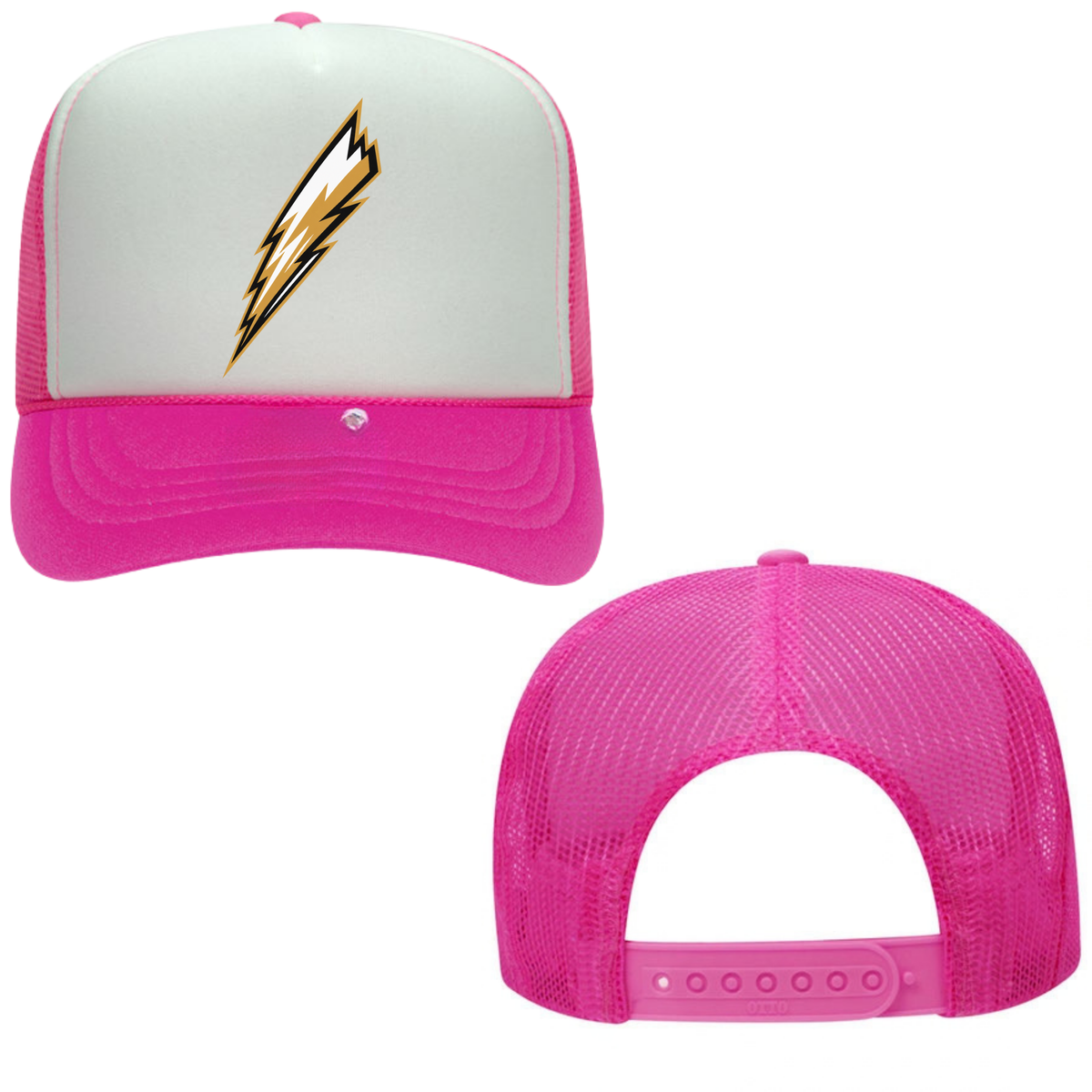 Georgian Bay Thunder Bolt Mesh Back Trucker Hat – Youth & Adult / White / Neon Pink
