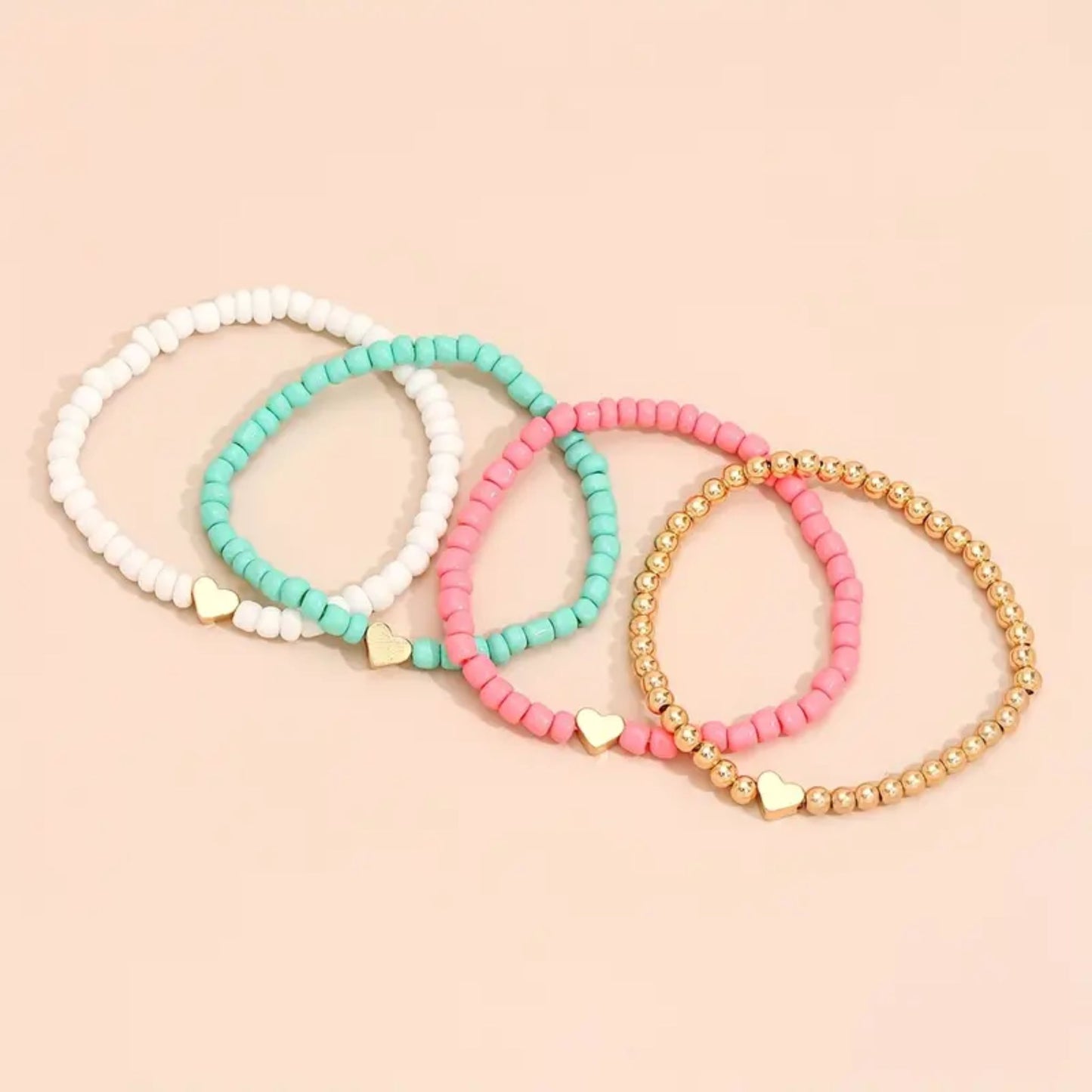 Gold Heart Beaded Friendship Bracelets