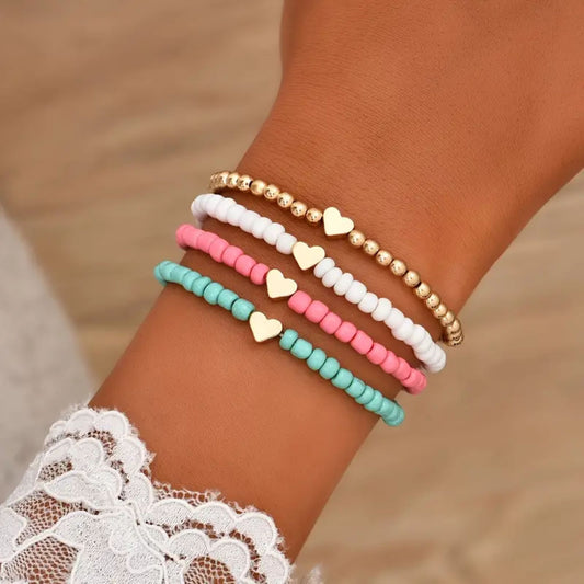 Gold Heart Beaded Friendship Bracelets