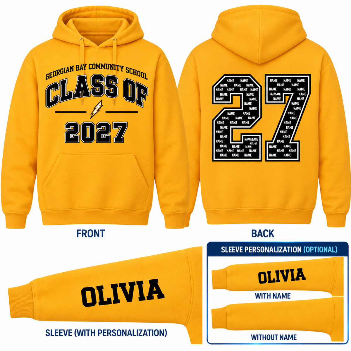 2027 GBCS Graduating Class Hooded Sweatshirt - Gold / Optional Personalization