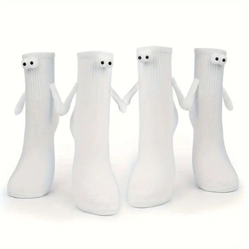 Googly Eyes Magnetic Friendship Crew Socks - White