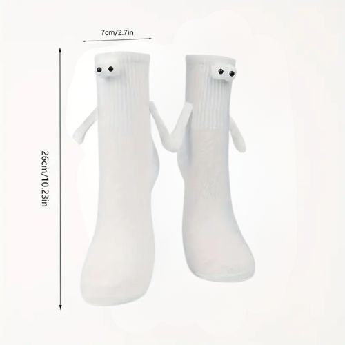 Googly Eyes Magnetic Friendship Crew Socks - White