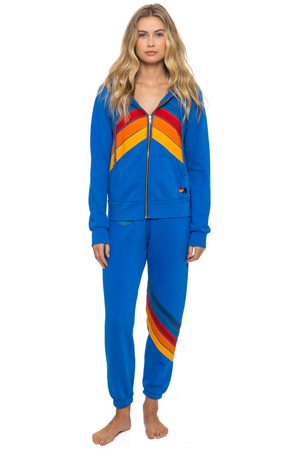 Aviator Nation Adult Mountain Stitch Chevron 4 Zip Hoodie - Adventure Blue