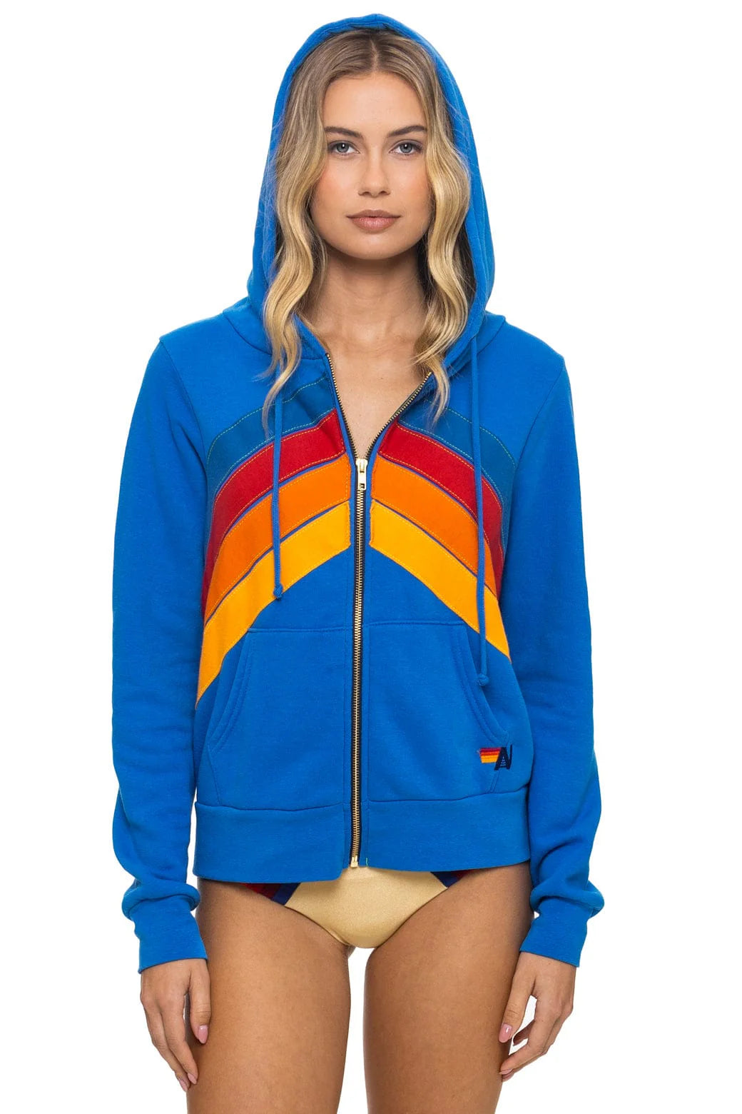 Aviator Nation Adult Mountain Stitch Chevron 4 Zip Hoodie - Adventure Blue