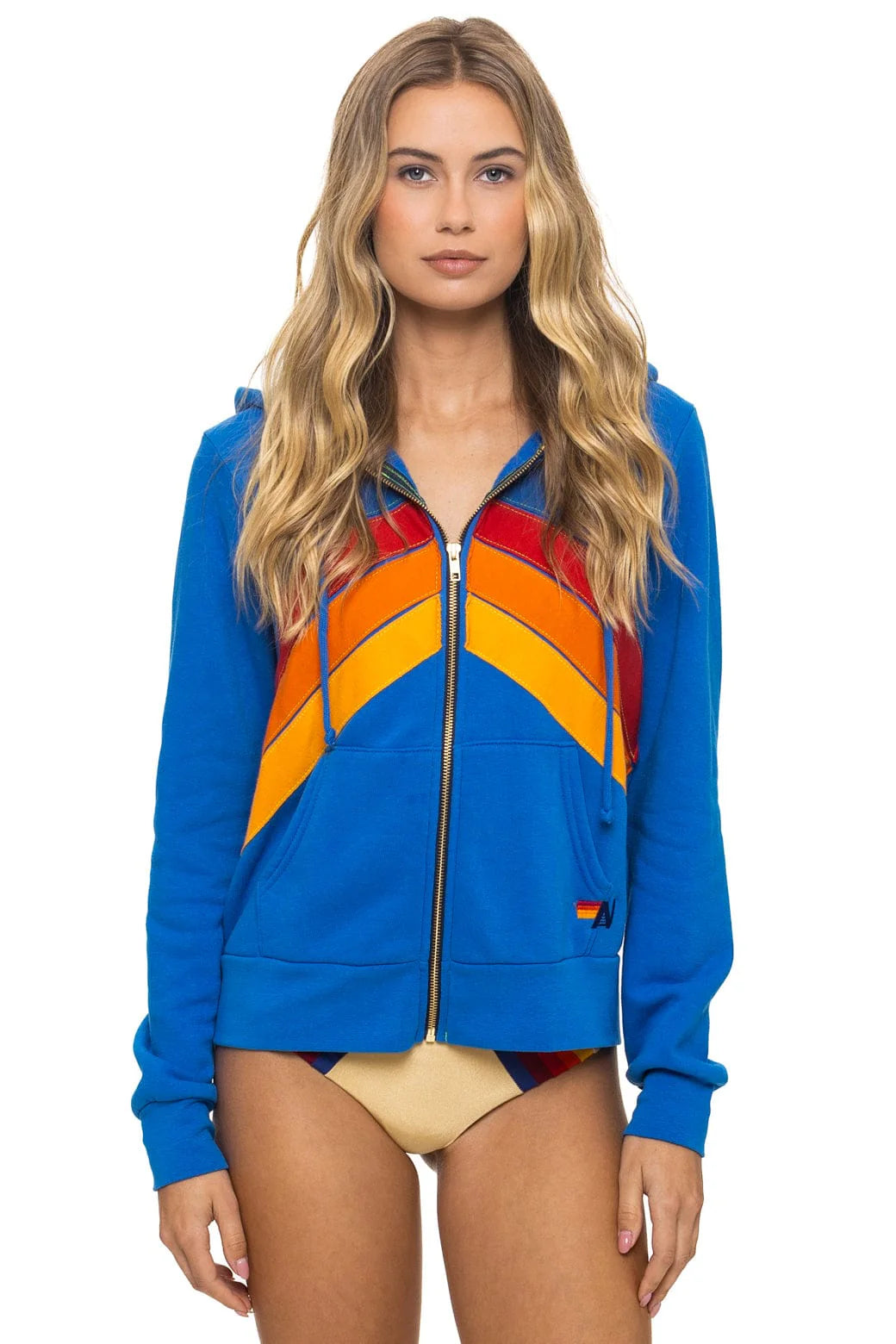Aviator Nation Adult Mountain Stitch Chevron 4 Zip Hoodie - Adventure Blue