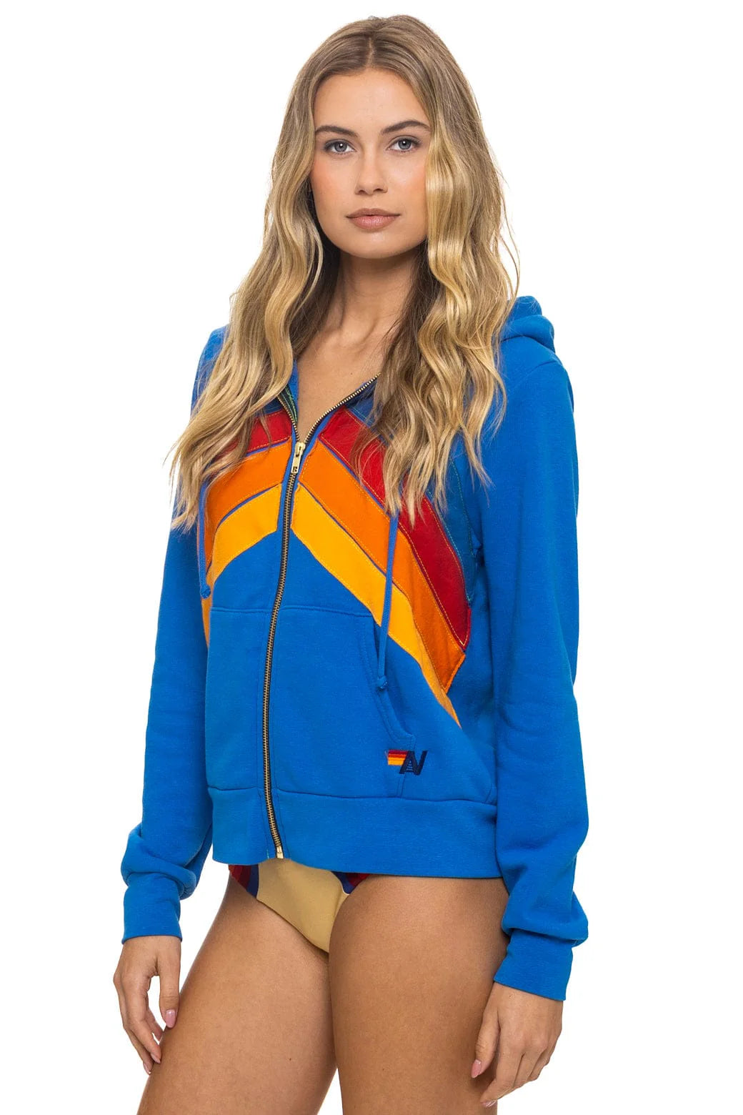 Aviator Nation Adult Mountain Stitch Chevron 4 Zip Hoodie - Adventure Blue