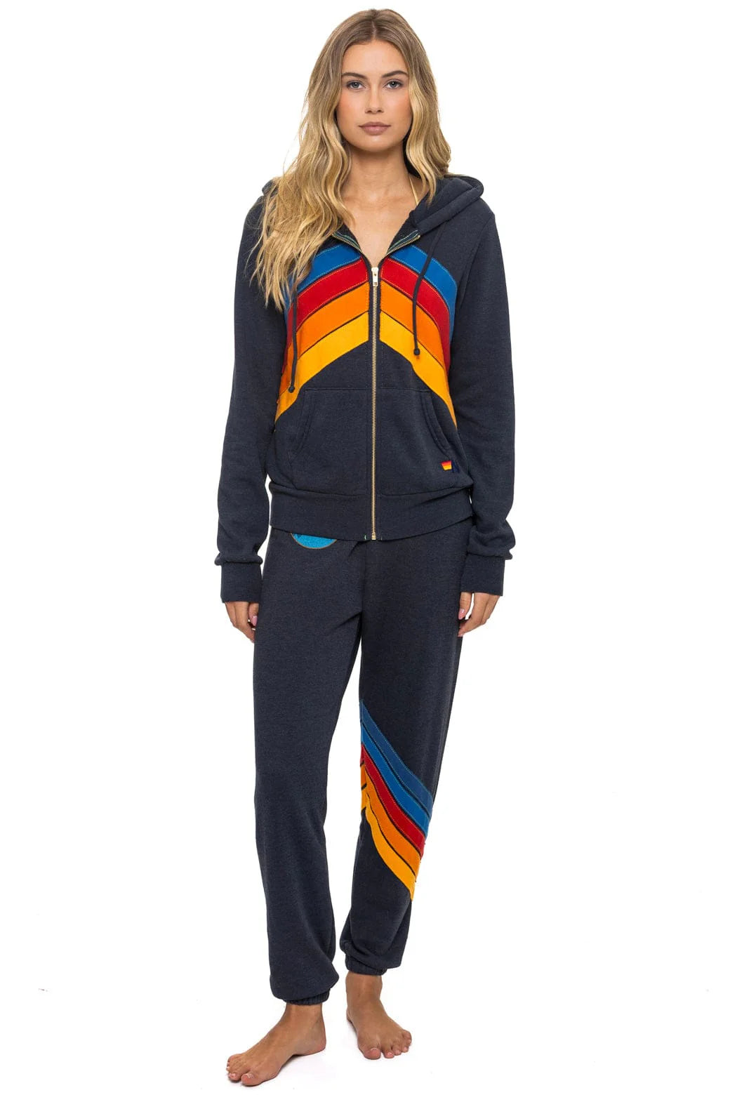 Aviator Nation Adult Mountain Stitch Chevron 4 Zip Hoodie - Charcoal