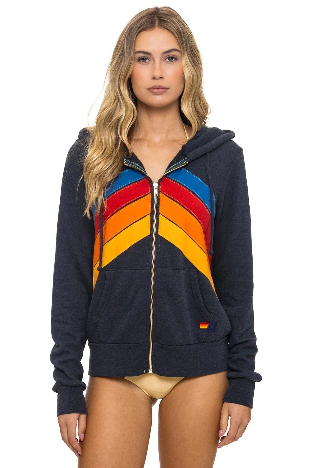 Aviator Nation Adult Mountain Stitch Chevron 4 Zip Hoodie - Charcoal