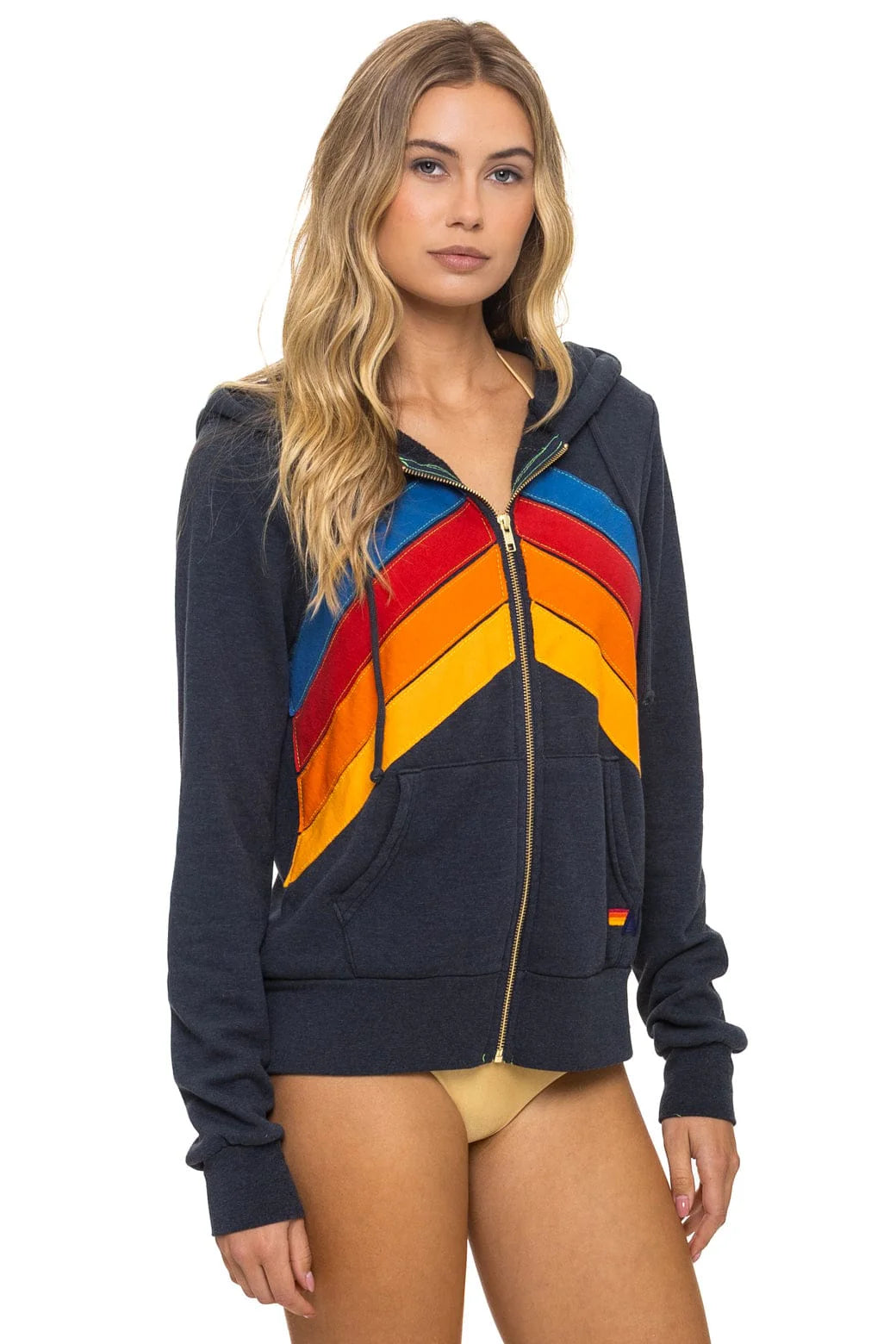 Aviator Nation Adult Mountain Stitch Chevron 4 Zip Hoodie - Charcoal