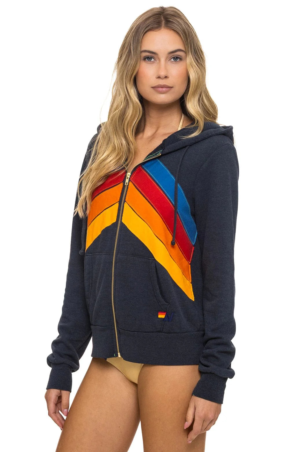 Aviator Nation Adult Mountain Stitch Chevron 4 Zip Hoodie - Charcoal
