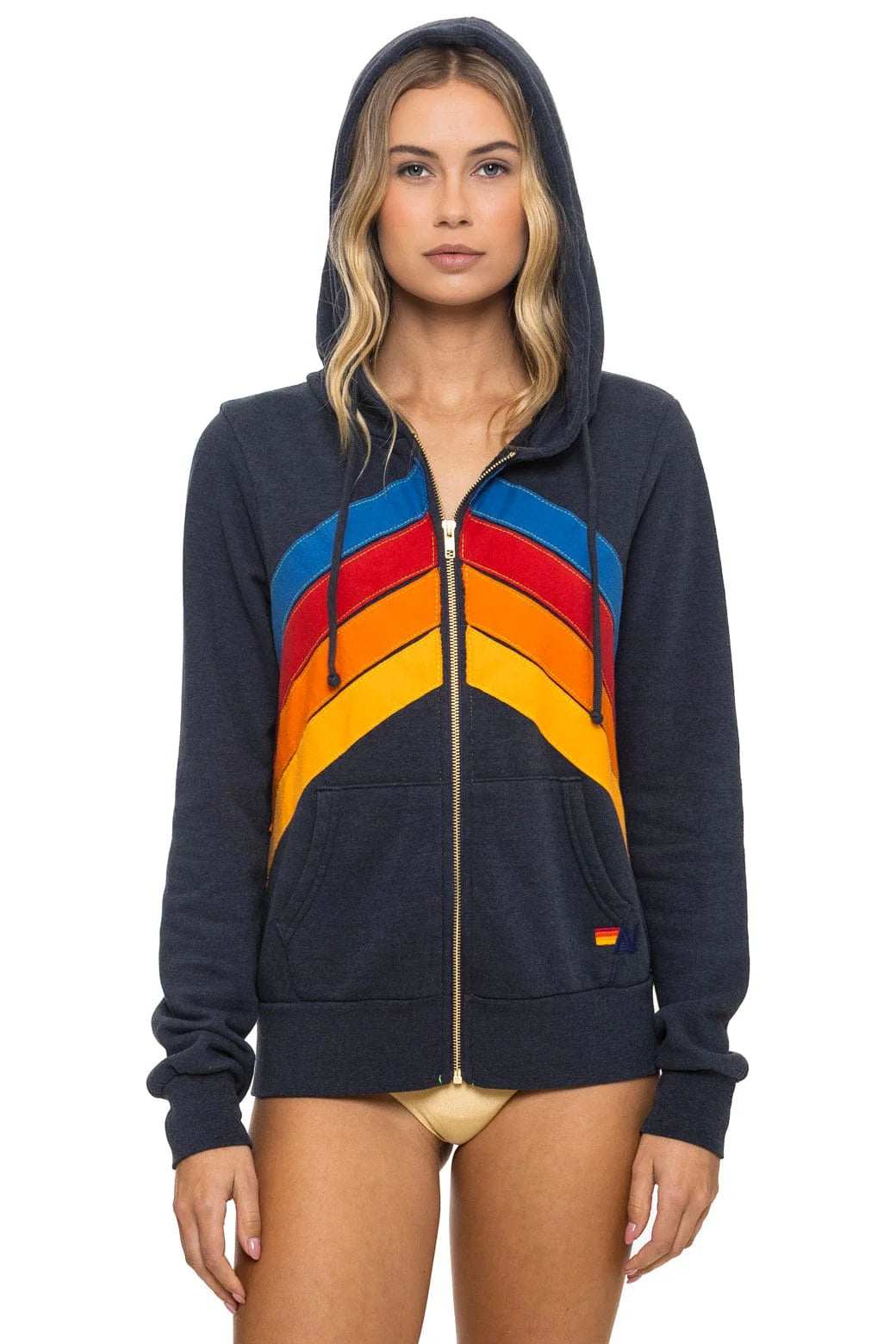 Aviator Nation Adult Mountain Stitch Chevron 4 Zip Hoodie - Charcoal