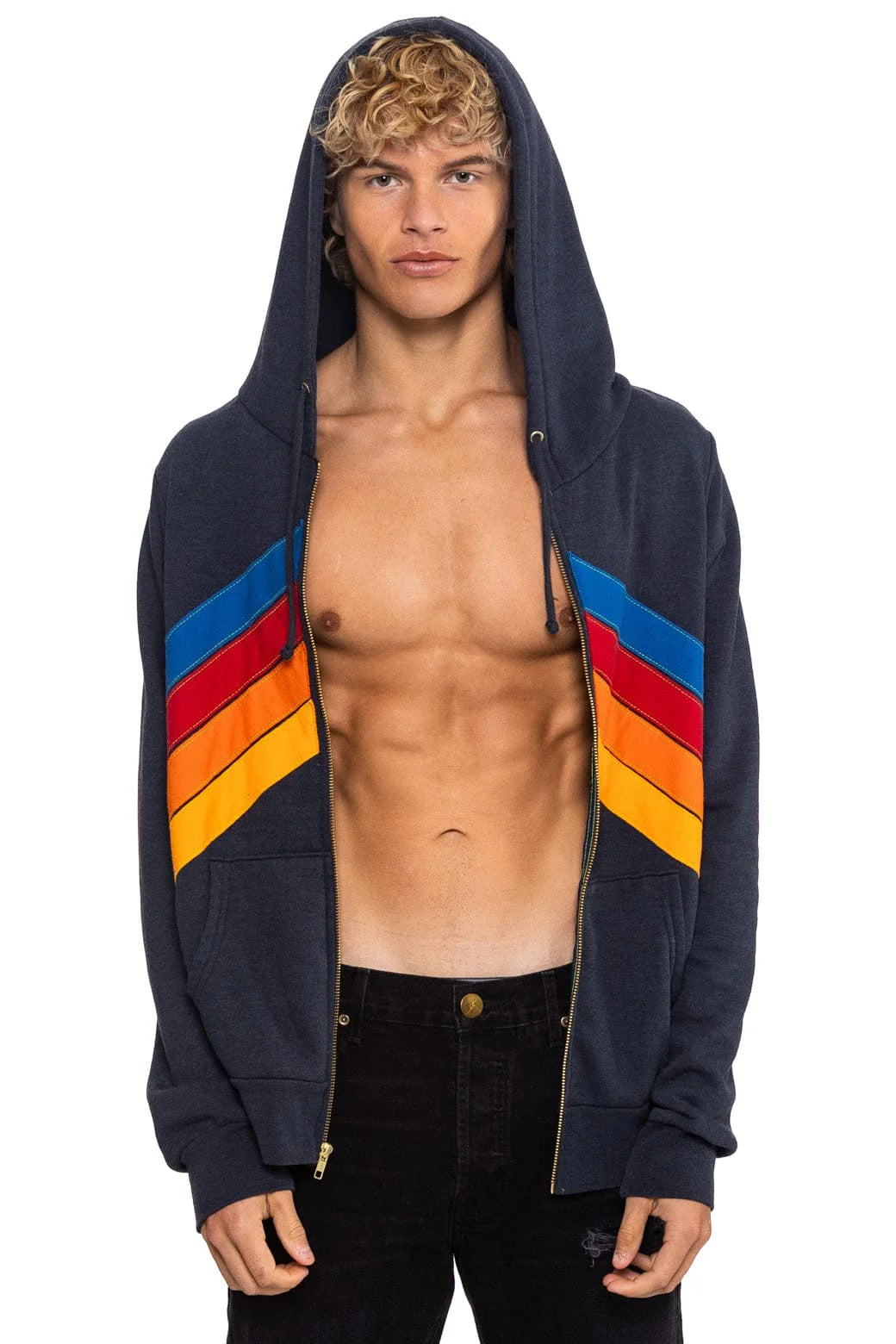 Aviator Nation Adult Mountain Stitch Chevron 4 Zip Hoodie - Charcoal