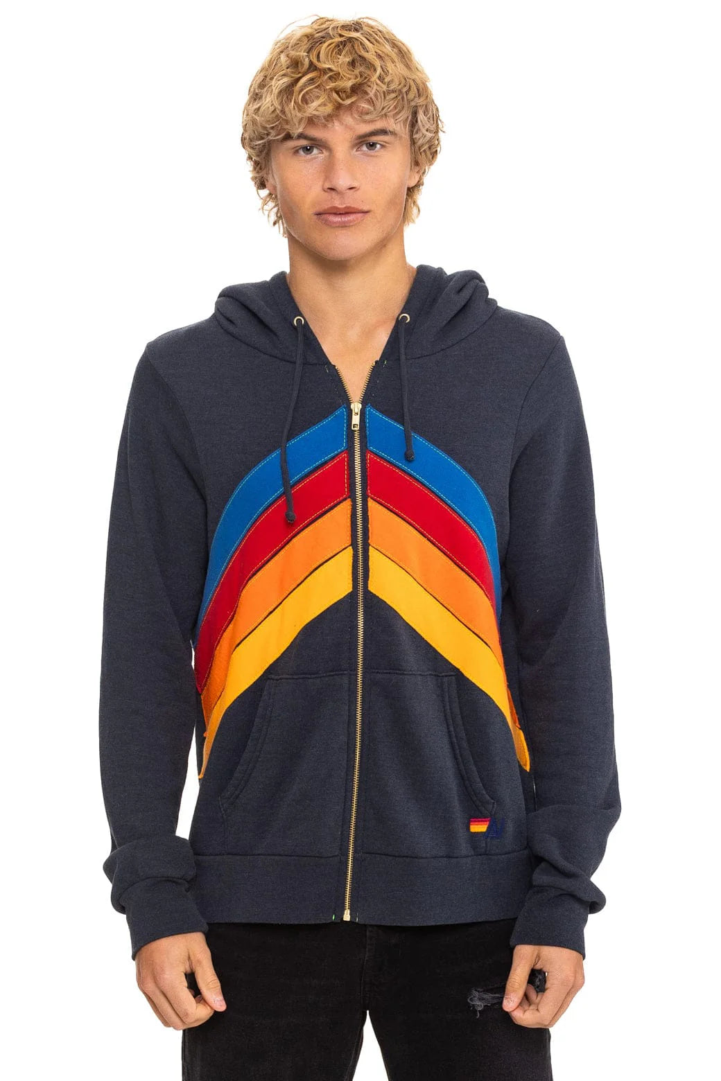 Aviator Nation Adult Mountain Stitch Chevron 4 Zip Hoodie - Charcoal