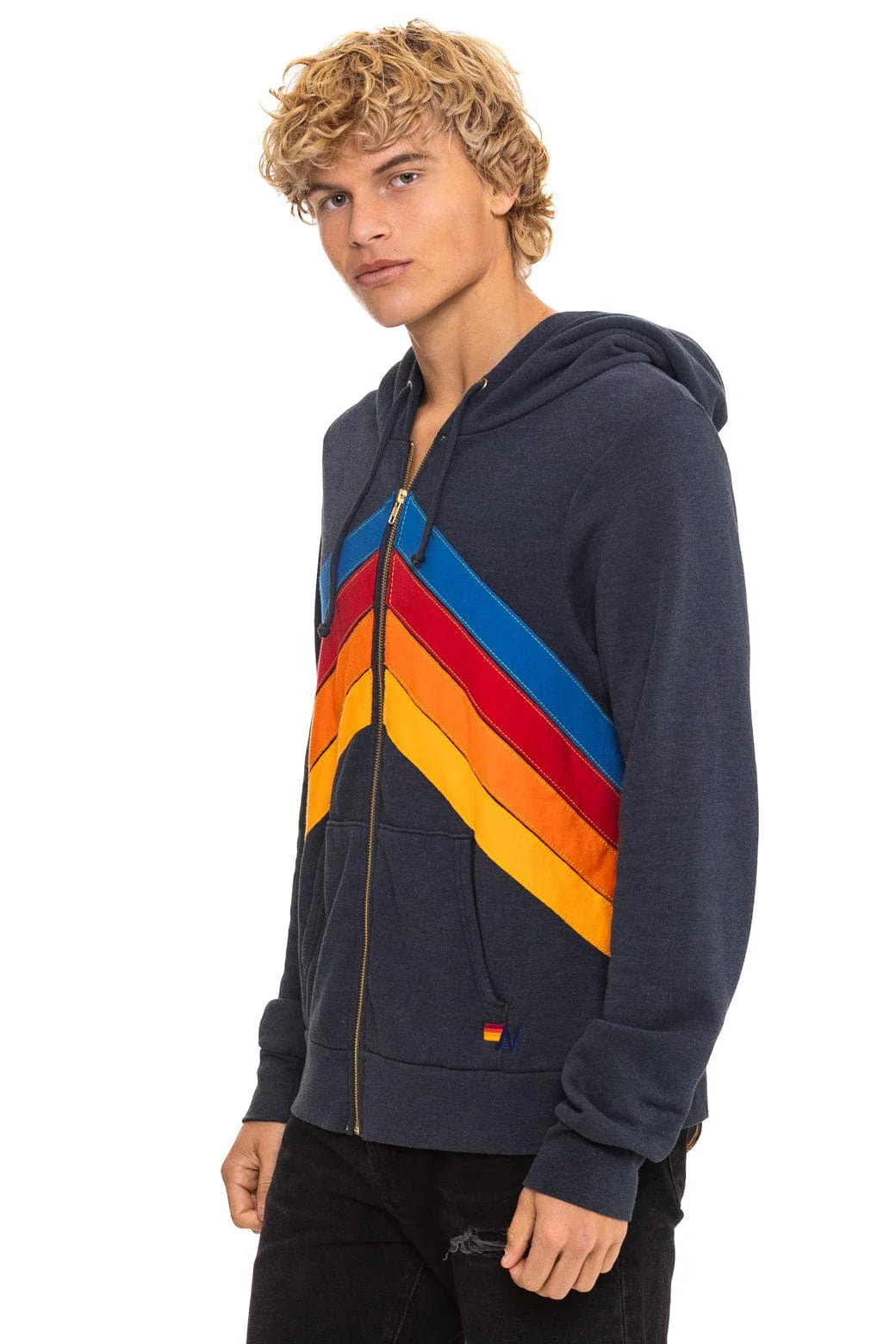 Aviator Nation Adult Mountain Stitch Chevron 4 Zip Hoodie - Charcoal