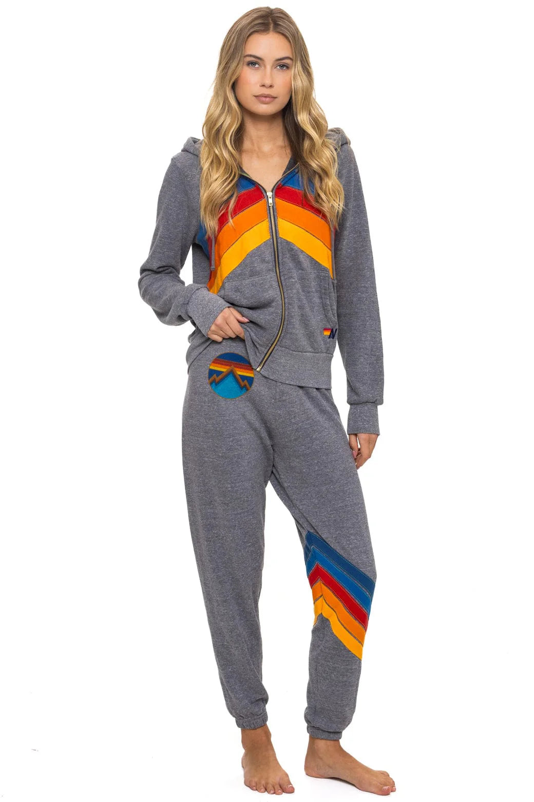 Aviator Nation Adult Mountain Stitch Chevron 4 Zip Hoodie - Heather Grey