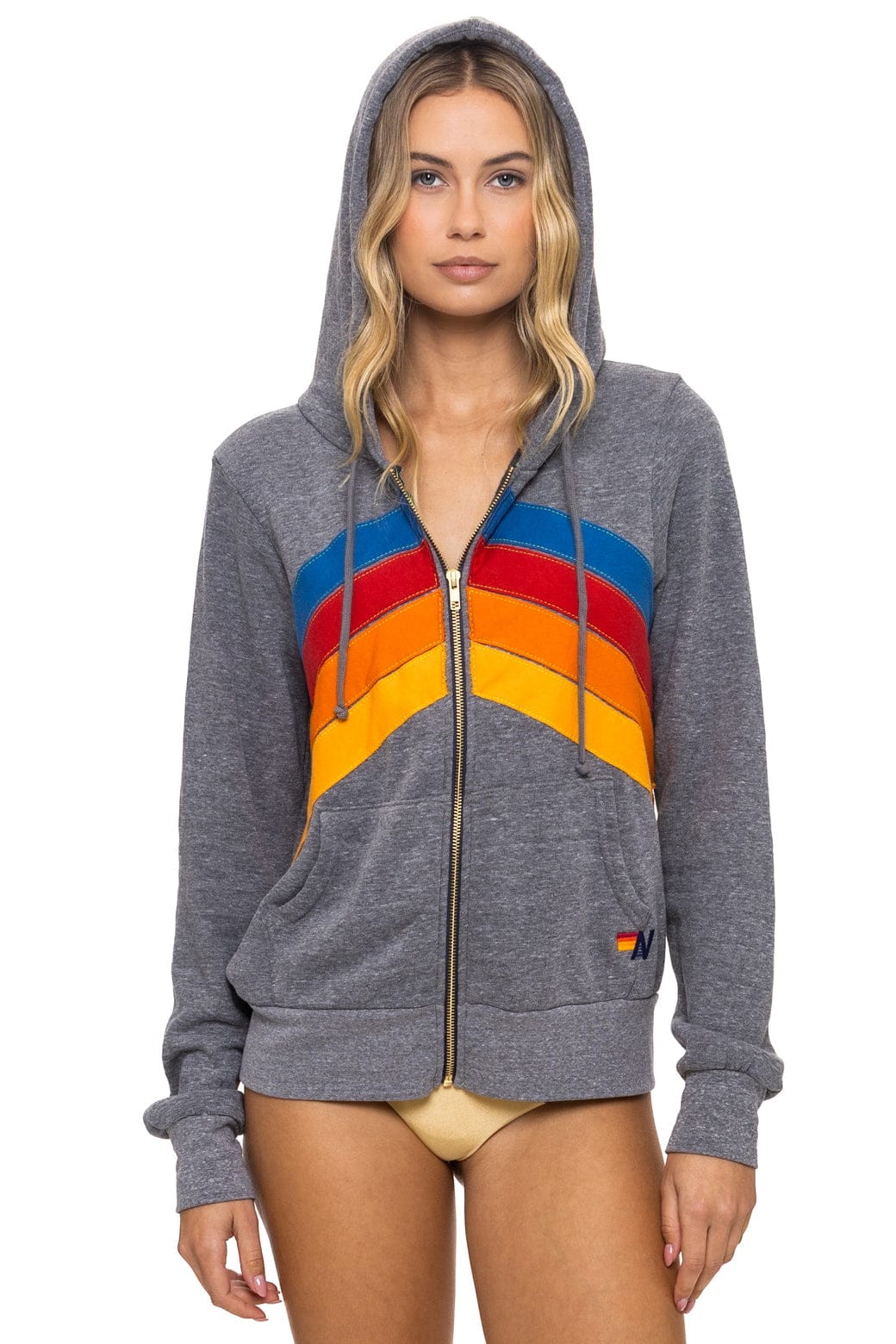 Aviator Nation Adult Mountain Stitch Chevron 4 Zip Hoodie - Heather Grey
