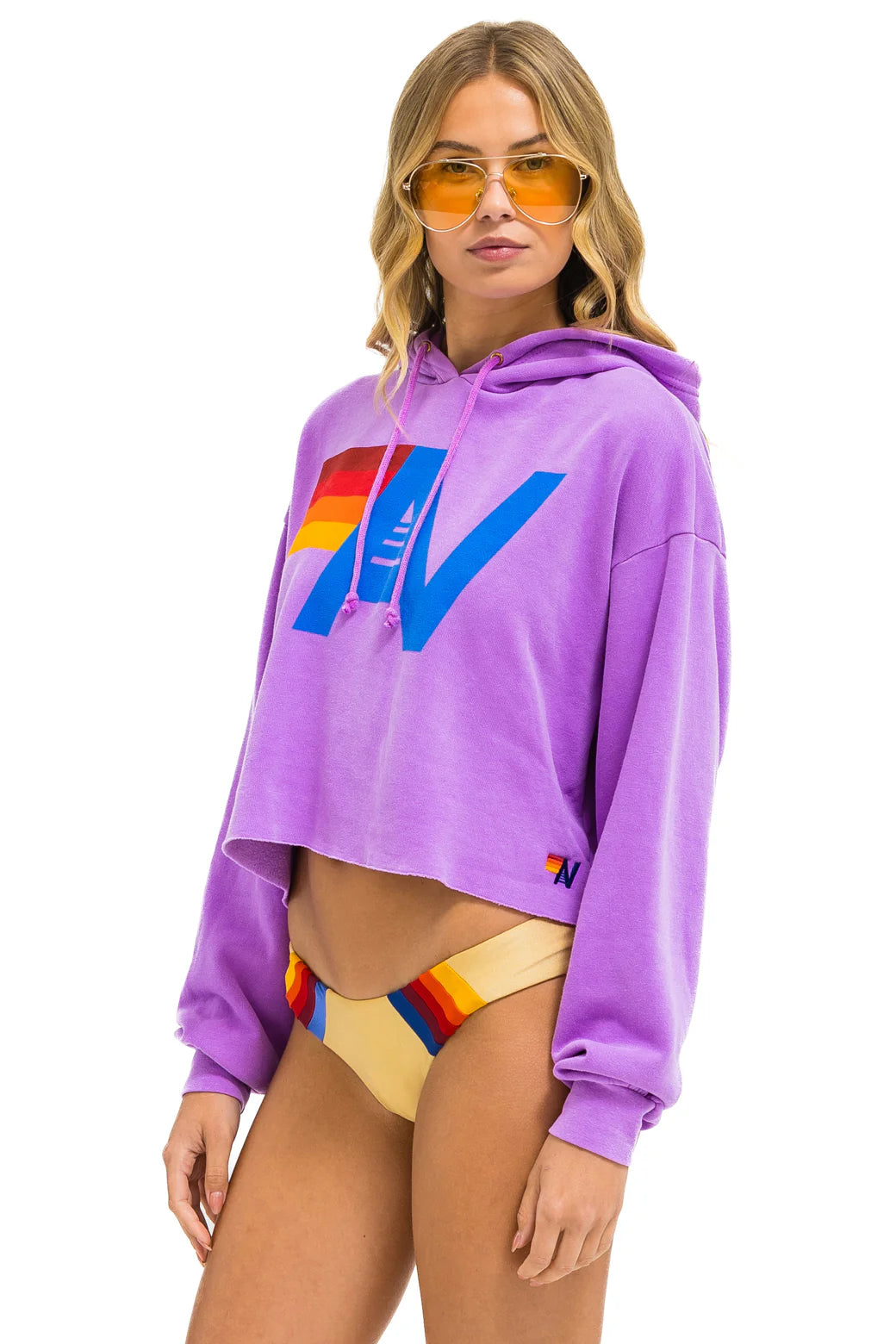 Aviator Nation -  Adult Logo Cropped Pullover Relaxed Hoodie - Neon Purple