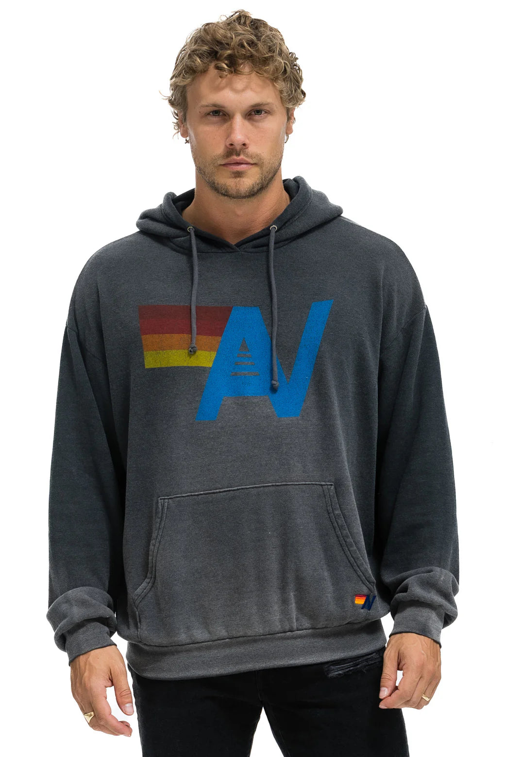 Aviator Nation Unisex Vintage Logo Relaxed Pullover Hoodie - Faded Smoke