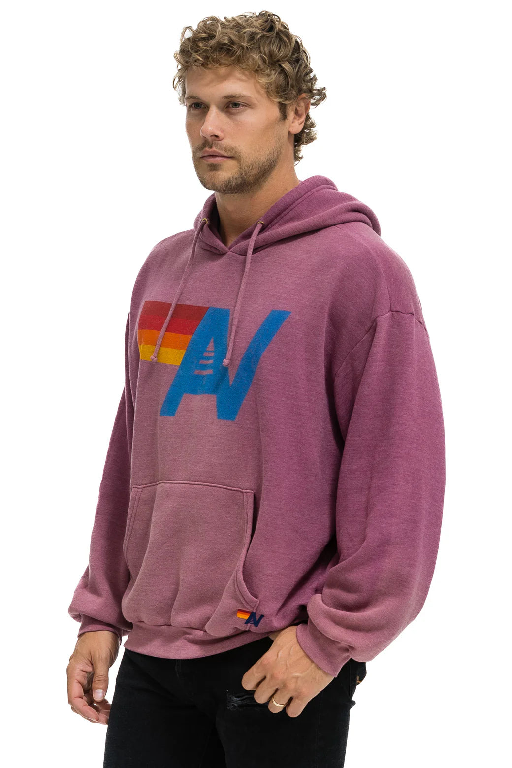 Aviator Nation Unisex Vintage Logo Relaxed Pullover Hoodie - Faded Berry