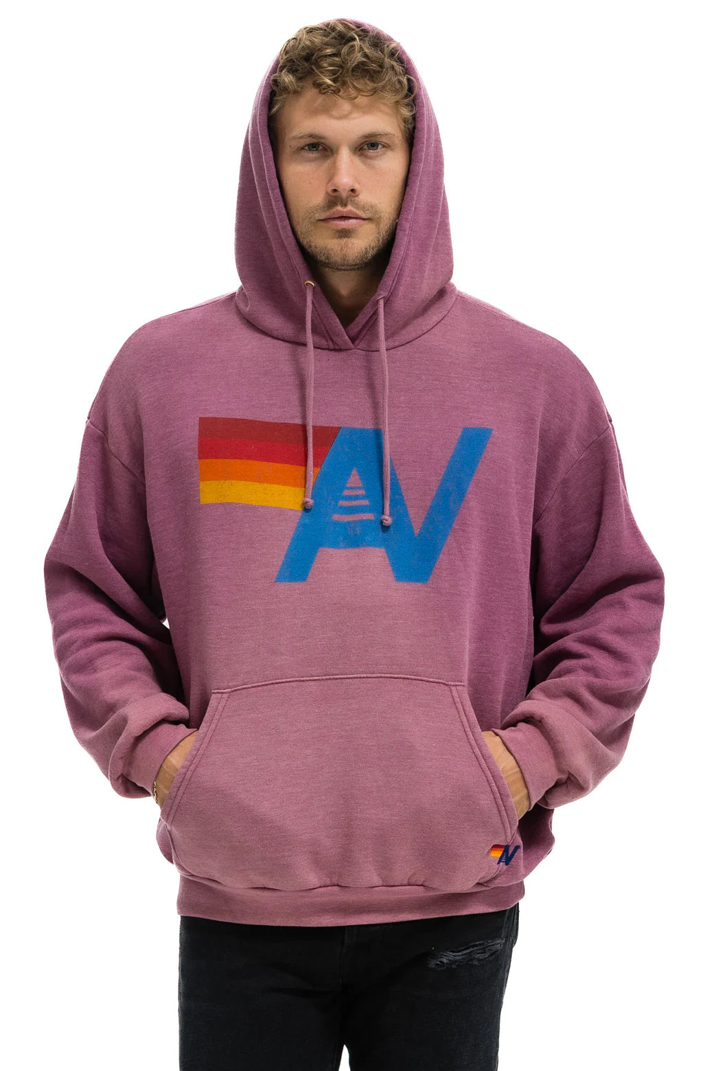 Aviator Nation Unisex Vintage Logo Relaxed Pullover Hoodie - Faded Berry