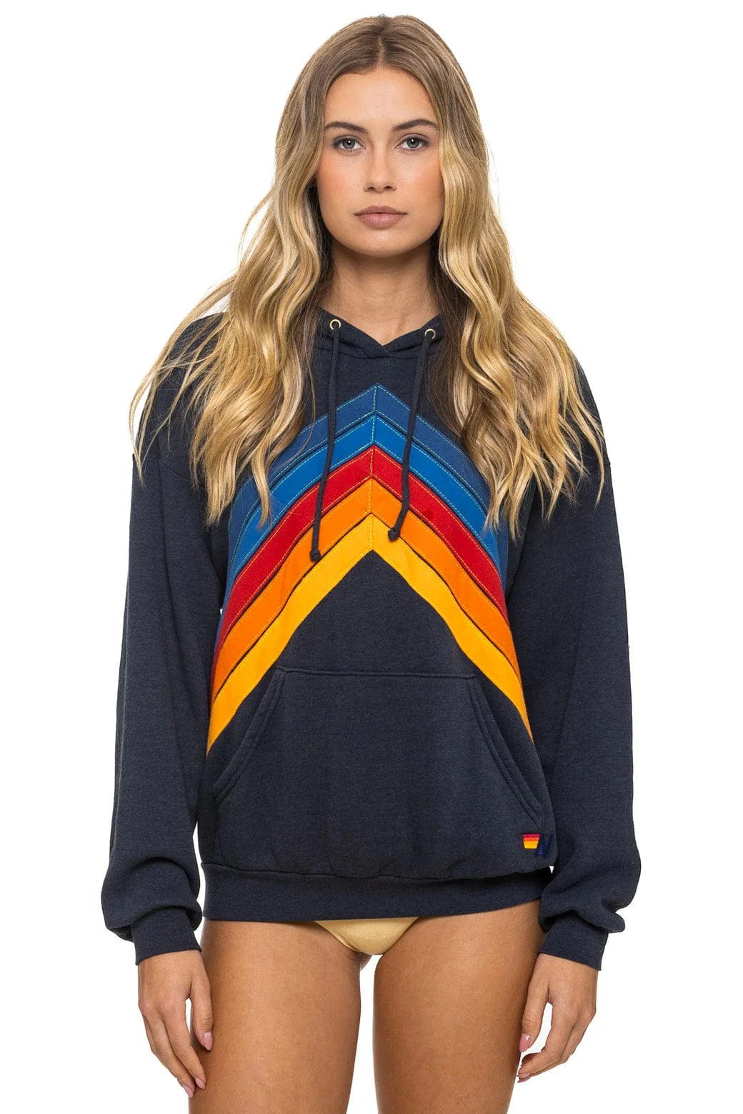 Aviator Nation Adult Mountain Stitch Chevron Pullover Hoodie Relaxed - Charcoal