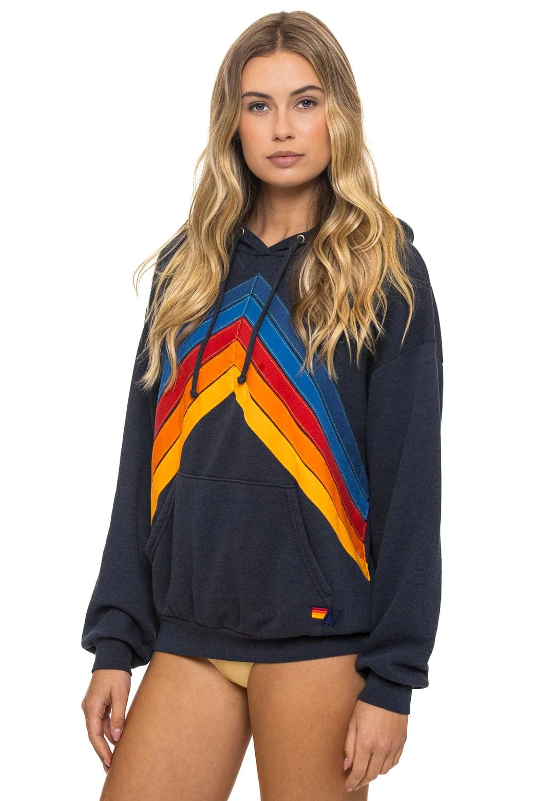 Aviator Nation Adult Mountain Stitch Chevron Pullover Hoodie Relaxed - Charcoal