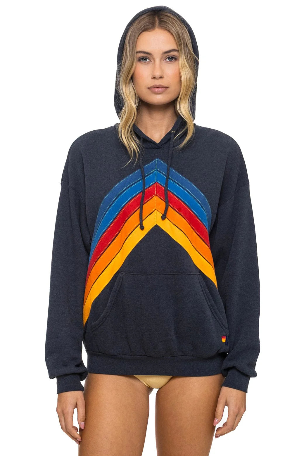Aviator Nation Adult Mountain Stitch Chevron Pullover Hoodie Relaxed - Charcoal